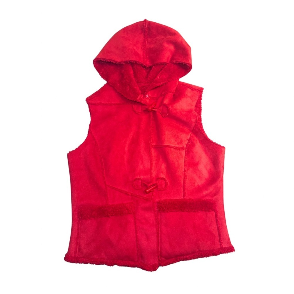 Vintage Faux Fur Red Hooded Vest